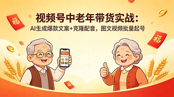 视频号中老年带货实战：AI生成爆款文案+克隆配音，图文视频批量起号-梦清研习社