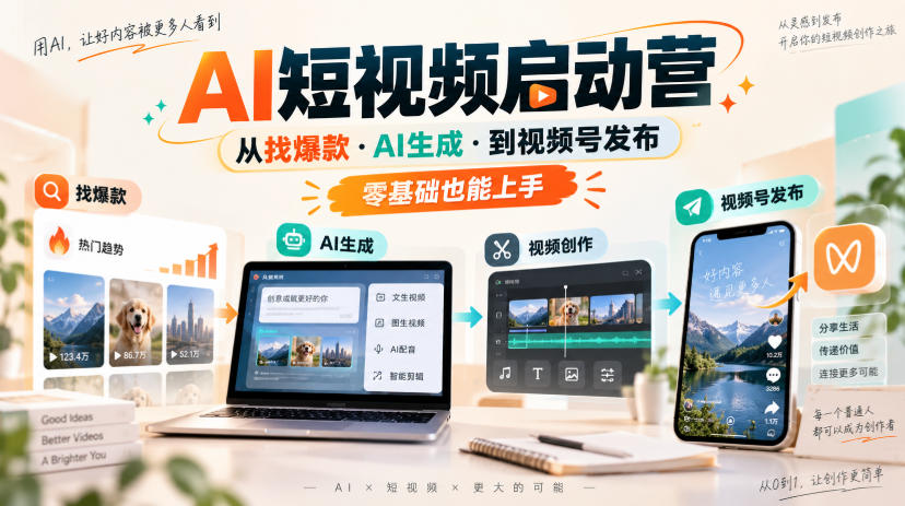 AI短视频启动营，从找爆款·AI生成·到视频号发布，零基础也能上手-梦清研习社