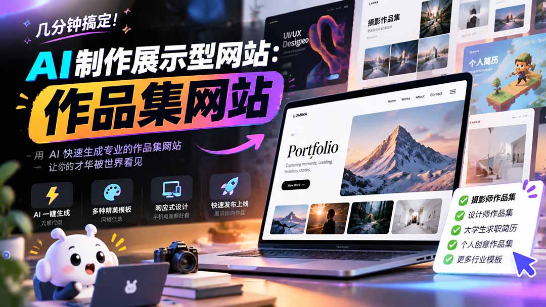 几分钟搞定，AI制作展示型网站制作：作品集网站，用AI快速生成专业的作品集网站，接单变现！-梦清研习社