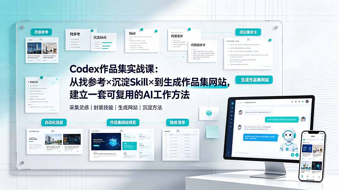 Codex作品集实战课：从找参考×沉淀Skill×到生成作品集网站，建立一套可复用的AI工作方法-梦清研习社