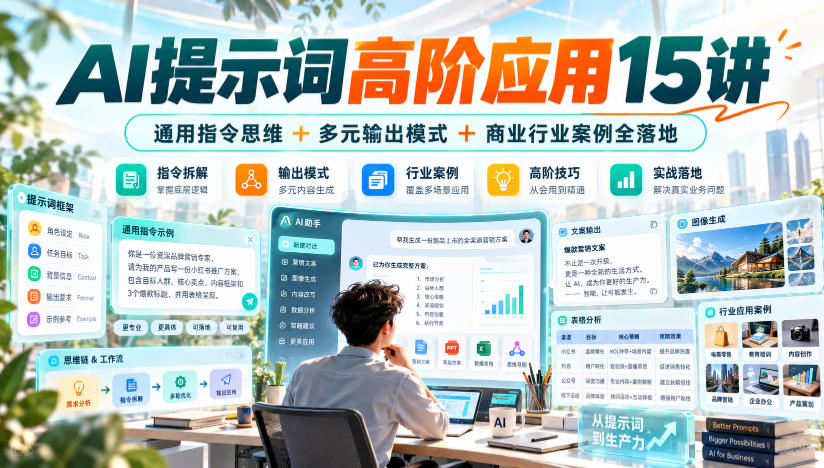 AI提示词高阶应用15讲｜通用指令思维+多元输出模式+商业行业案例全落地-梦清研习社