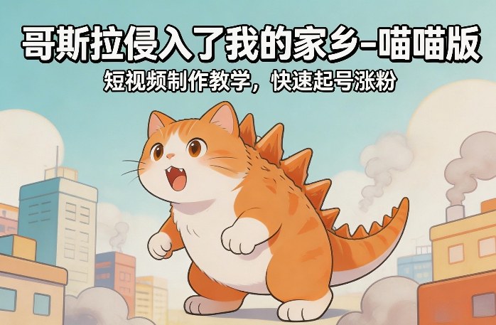 哥斯拉侵入了我的家乡–喵喵版短视频制作教学,快速起号涨粉-梦清研习社