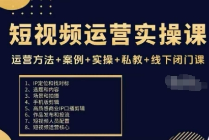 短视频运营实操课，运营方法+案例+实操+私教+线下闭门课-梦清研习社