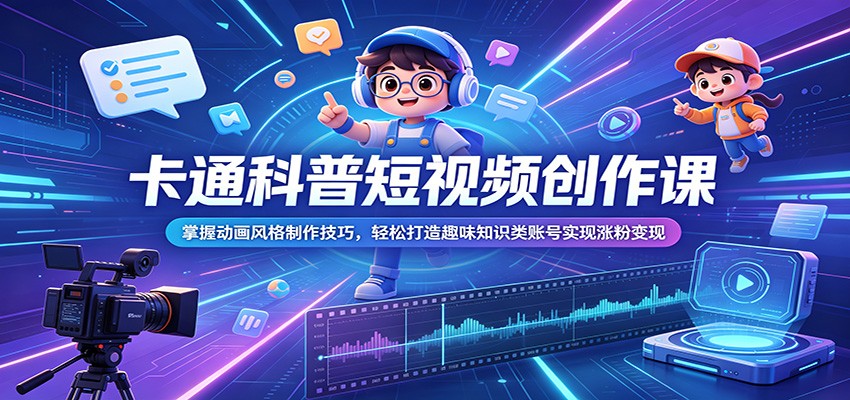 卡通科普短视频创作课:掌握动画风格制作技巧,轻松打造趣味知识类账号实现涨粉变现-梦清研习社