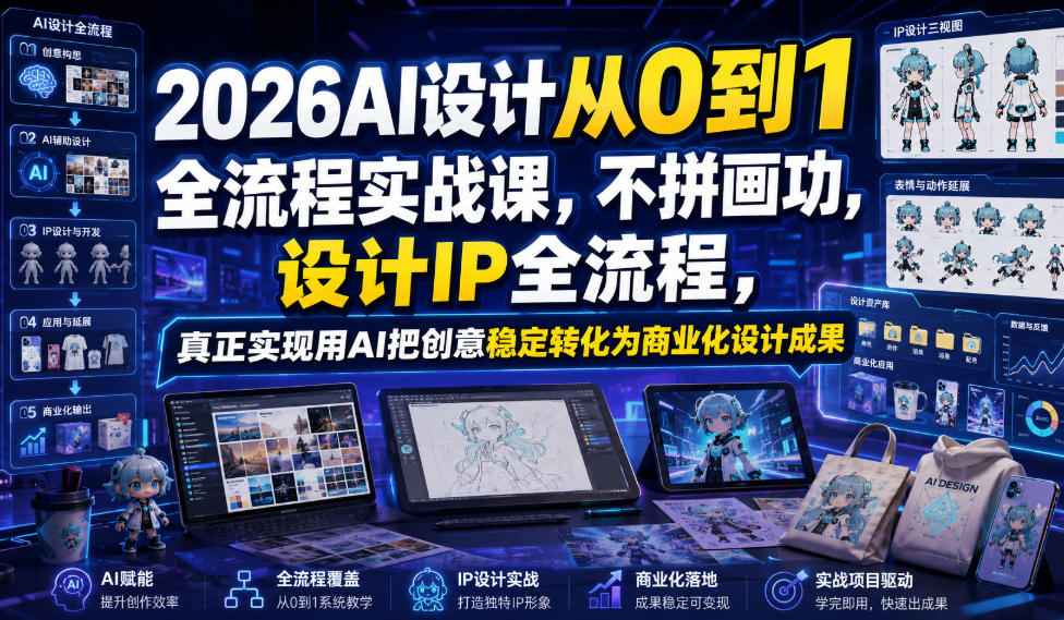 2026AI设计从0到1全流程实战课,不拼画功,设计IP全流程,真正实现用AI把创意稳定转化为商业化设计成果-梦清研习社