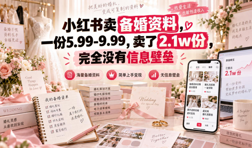 小红书卖备婚资料，一份5.99-9.99，卖了2.1w份，完全没有信息壁垒-梦清研习社