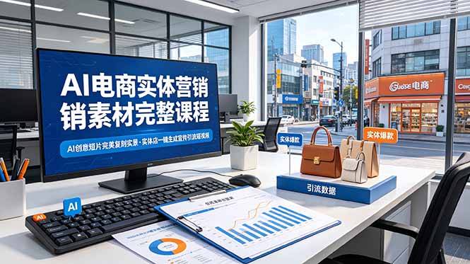 AI电商实体营销素材完整课程，AI创意短片完美复刻实景，实体店一键生成宣传引流短视频-梦清研习社