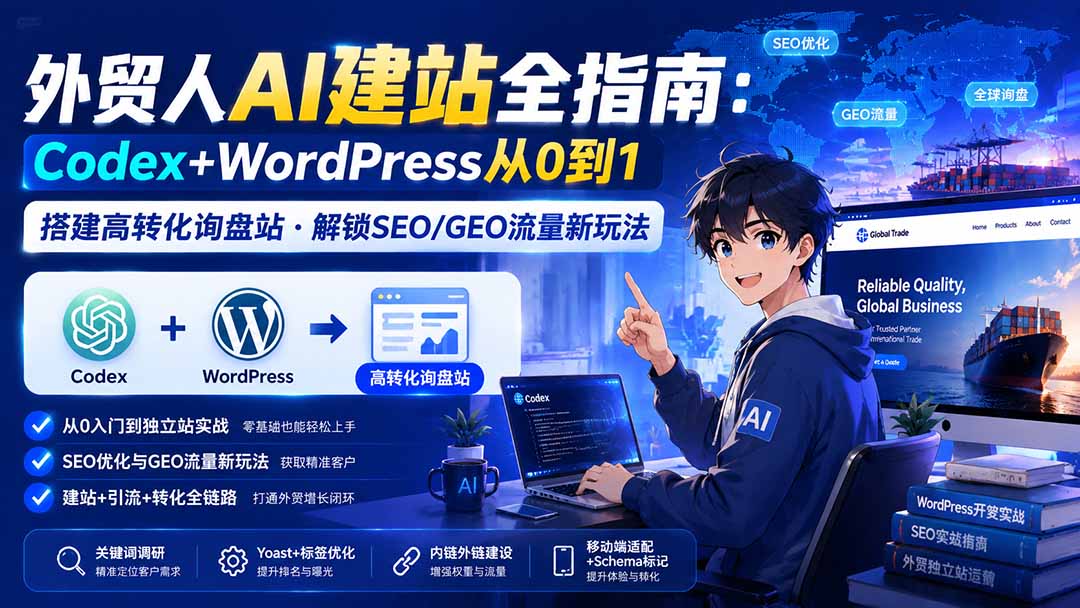 外贸人AI建站全指南:Codex+WordPress从0到1·搭建高转化询盘站·解锁SEO/GEO流量新玩法-更新-梦清研习社