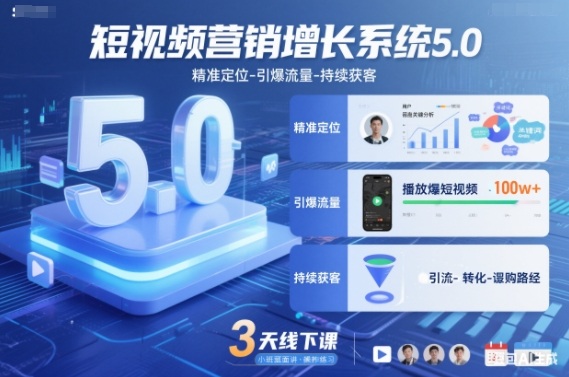 短视频营销增长系统5.0,精准定位-引爆流量-持续获客,3天线下课(音频+图片)-梦清研习社