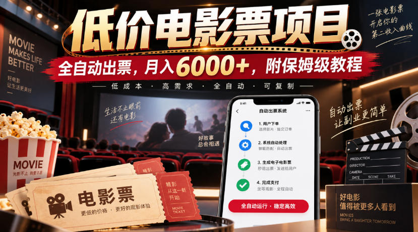 低价电影票项目，全自动出票，月入6000+，附保姆级教程【揭秘】-梦清研习社