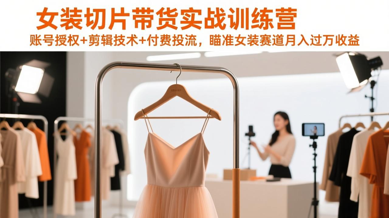女装切片带货实战训练营，账号授权+剪辑技术+付费投流，瞄准女装赛道月入过万收益-梦清研习社
