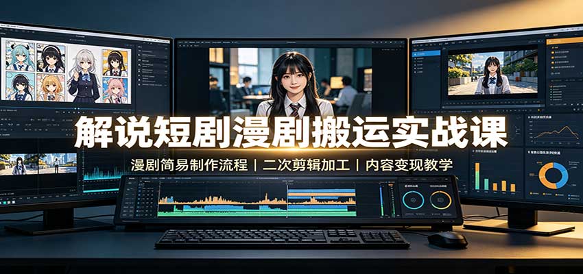 解说短剧漫剧搬运实战课:漫剧简易制作流程,二次剪辑加工,内容变现教学-梦清研习社