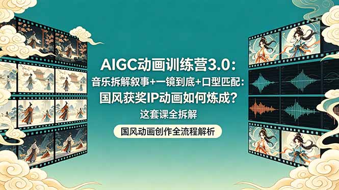 AIGC动画训练营3.0：音乐拆解叙事+一镜到底+口型匹配：国风获奖IP动画如何炼成？这套课全拆解-梦清研习社