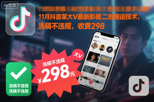 11月抖音某大V最新影视二创搬运技术，洗稿不违规，收费298-梦清研习社