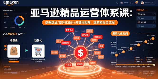 亚马逊精品运营体系课:数据选品/差异化设计/关键词矩阵,爆款孵化全流程-梦清研习社