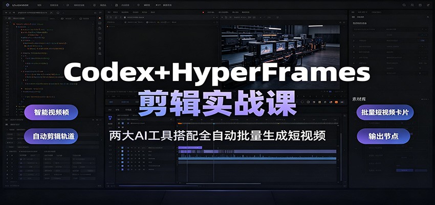 Codex+HyperFrames剪辑实战课：两大AI工具搭配全自动批量生成短视频-梦清研习社