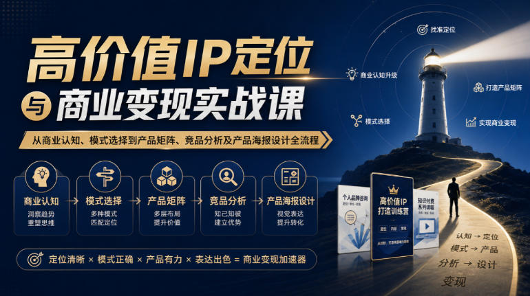 【无水印】高价值IP定位与商业变现实战课，从商业认知、模式选择到产品矩阵、竞品分析及产品海报设计全流程-梦清研习社