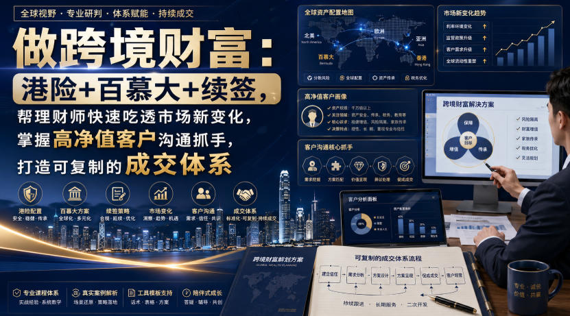 做跨境财富：港险+百慕大+续签，帮理财师快速吃透市场新变化，掌握高净值客户沟通抓手，打造可复制的成交体系-梦清研习社