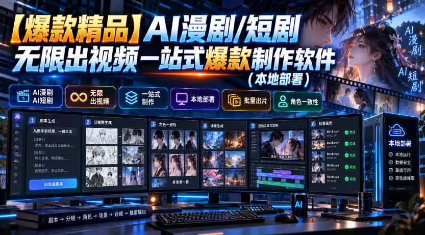 【爆款精品】AI漫剧/短剧无限出视频一站式爆款制作软件(本地部署)-梦清研习社