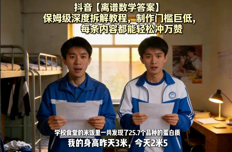 抖音【离谱数学答案】保姆级深度拆解教程,制作门槛巨低,每条内容都能轻松冲万赞,附详细步骤-梦清研习社
