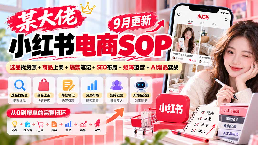 某大佬小红书电商SOP｜9月更新：选品找货源+商品上架+爆款笔记+SEO布局+矩阵运营+AI爆品实战-梦清研习社