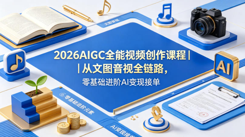 2026AIGC全能视频创作课程｜从文图音视全链路，零基础进阶AI变现接单-梦清研习社