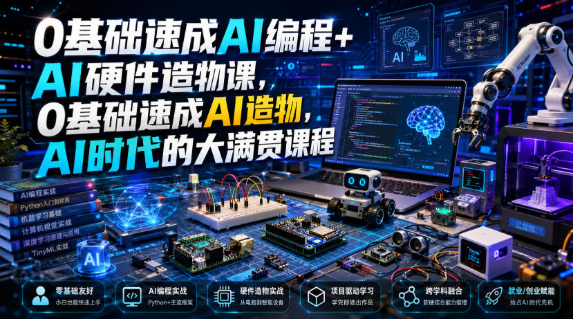 0基础速成AI编程+AI硬件造物课，0基础速成AI造物，AI时代的大满贯课程-梦清研习社