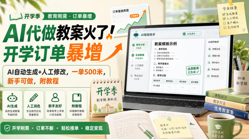 AI代做教案火了！开学订单暴增，AI自动生成+人工修改，一单500米，新手可做，附教程【揭秘】-梦清研习社