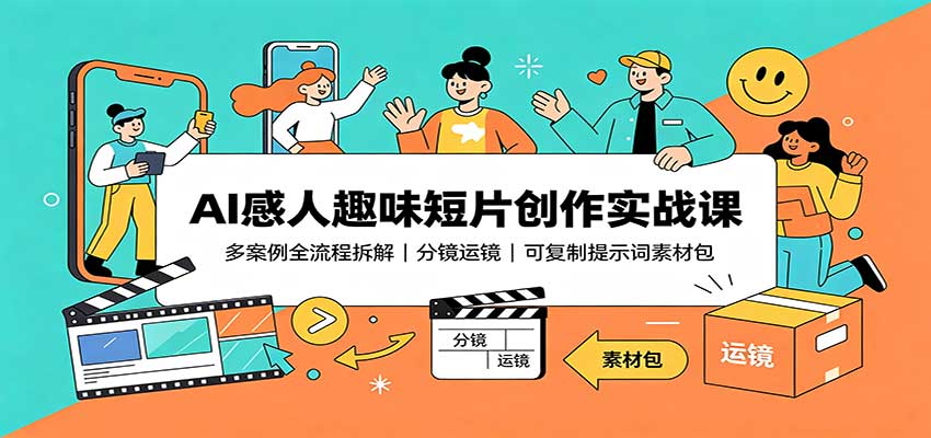 AI感人趣味短片创作实战课：多案例全流程拆解，分镜运镜，可复制提示词素材包-梦清研习社