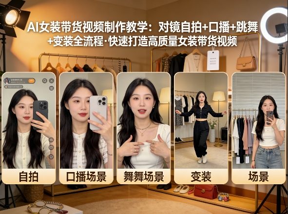 AI女装带货视频制作教学，对镜自拍、口播、跳舞、变装全流程，快速打造高质量女装带货视频-梦清研习社