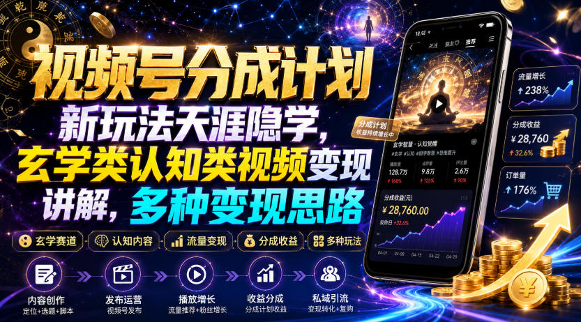 视频号分成计划新玩法天涯隐学，玄学类认知类视频变现讲解，多种变现思路-梦清研习社