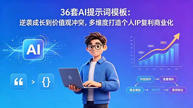 36套AI提示词模板：逆袭成长到价值观冲突，多维度打造个人IP复利商业化-梦清研习社