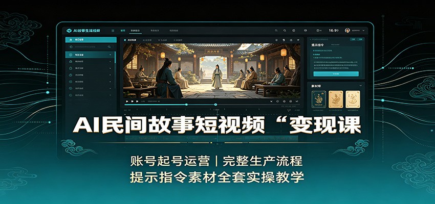 AI民间故事短视频变现课:账号起号运营,完整生产流程,提示指令素材全套实操教学-梦清研习社