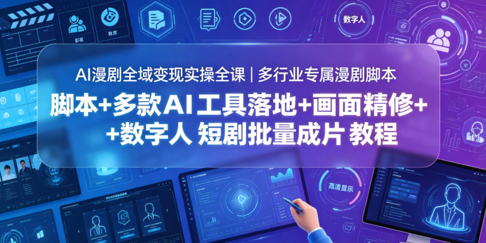 AI漫剧全域变现实操全课｜多行业专属漫剧脚本+多款AI工具落地+画面精修+数字人短剧批量成片全教程-梦清研习社