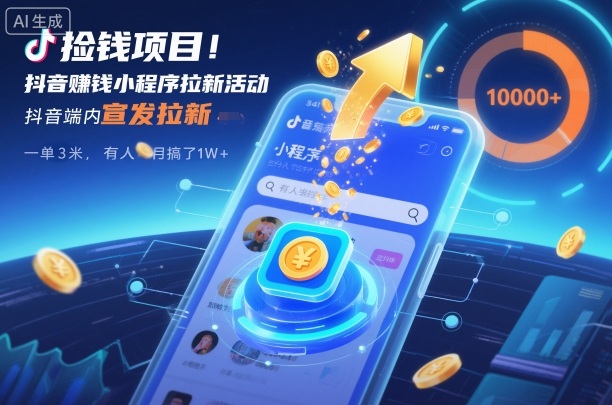 捡钱项目!抖音賺钱小程序拉新活动,抖音端内宣发拉新,一单3米,有人半个月搞了1W+-梦清研习社