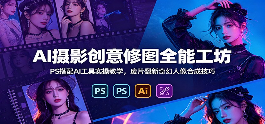 AI摄影创意修图全能工坊：PS搭配AI工具实操教学，废片翻新奇幻人像合成技巧-梦清研习社