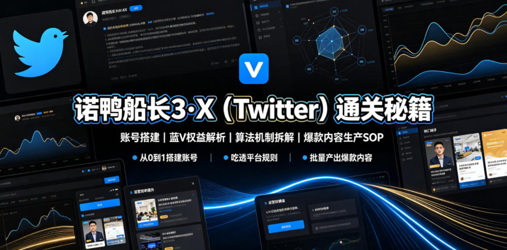 诺鸭船长3·X(Twitter)通关秘籍，涵盖账号搭建、蓝V权益解析、算法机制拆解及爆款内容生产SOP-梦清研习社