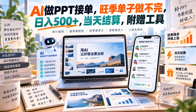 AI做PPT接单，旺季单子做不完，日入500+，当天结算，附赠工具【揭秘】-梦清研习社