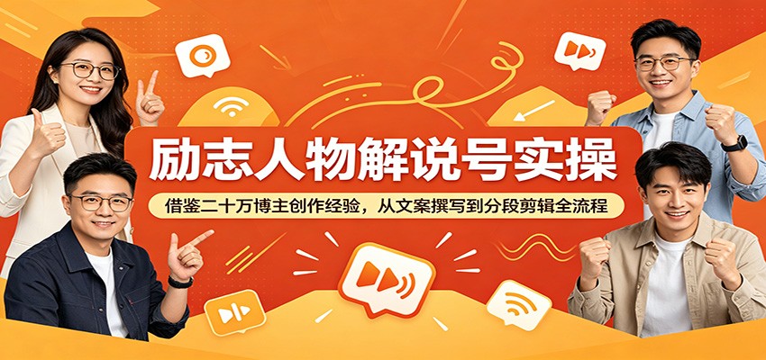 励志人物解说号实操：借鉴二十万博主创作经验，从文案撰写到分段剪辑全流程-梦清研习社