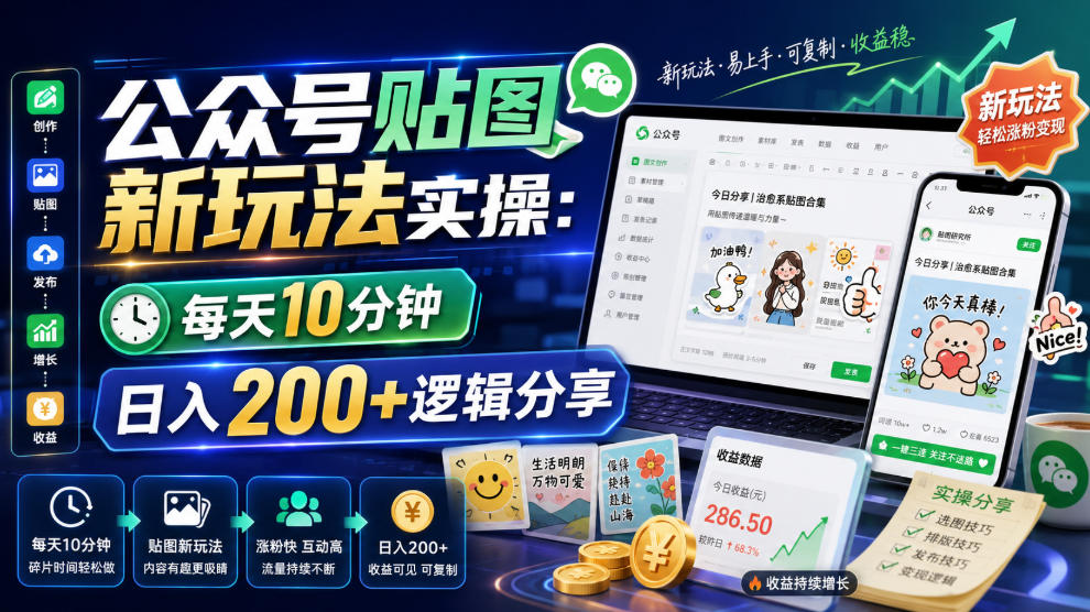 公众号贴图新玩法实操,每天10分钟,日入200+逻辑分享-梦清研习社