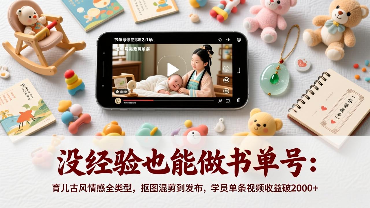 没经验也能做书单号：育儿古风情感全类型，抠图混剪到发布，学员单条视频收益破2000+-梦清研习社