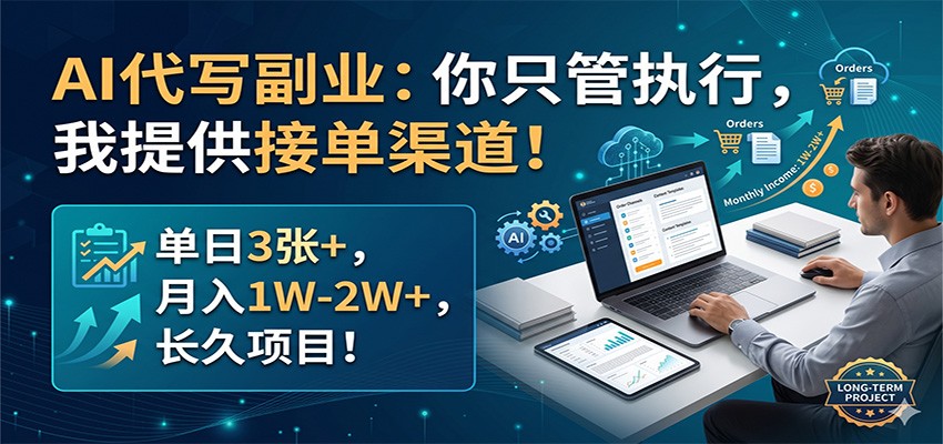 AI代写副业：你只管执行，我提供接单渠道！单日3张+，月入1W-2W+，长久项目-梦清研习社