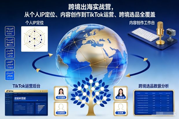 跨境出海实战营,从个人IP定位、内容创作到TikTok运营、跨境选品全覆盖-梦清研习社