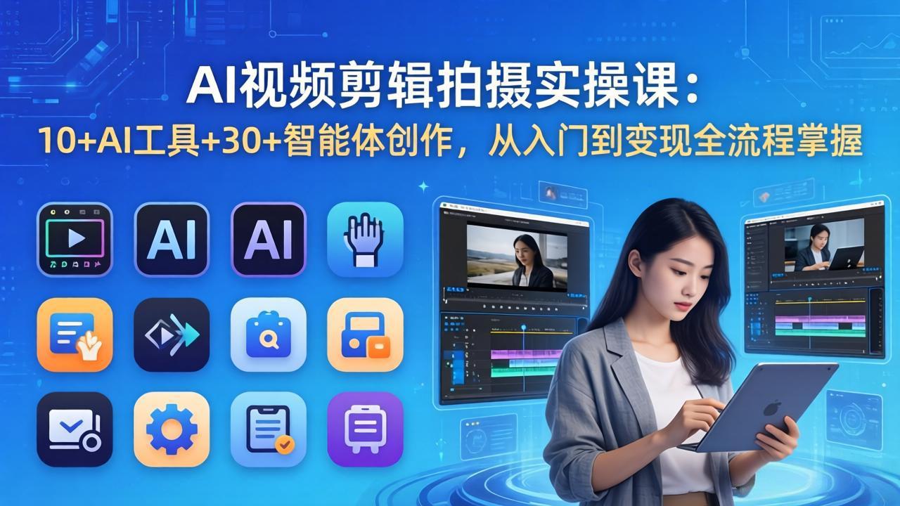 AI 视频剪辑拍摄实操课：10+AI工具+30+智能体创作，从入门到变现全流程掌握-梦清研习社