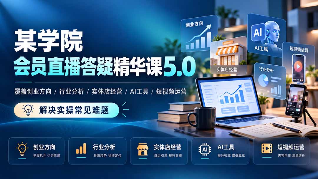 某学院会员直播答疑精华课5.0：覆盖创业方向、行业分析、实体店经营、AI工具和短视频运营，解决实操常见难题！-梦清研习社