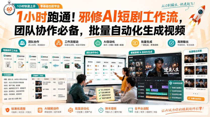 1小时跑通！邪修AI短剧工作流，团队协作必备，批量自动化生成视频-梦清研习社