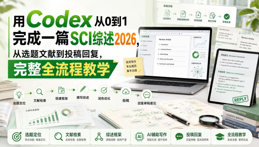 用Codex从0到1完成一篇SCI综述2026,从选题文献到投稿回复,完整全流程教学-梦清研习社