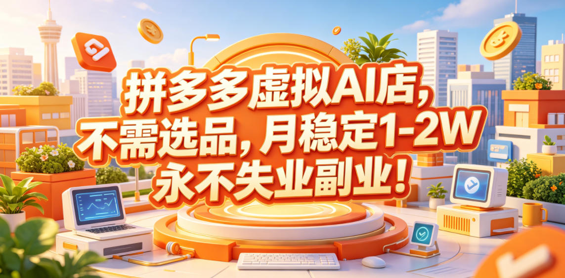 拼多多虚拟AI店，不需选品，月稳定1-2W，永不失业副业！【揭秘】-梦清研习社