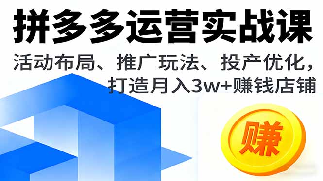 拼多多运营实战课,活动布局、推广玩法、投产优化,打造月入3w+赚钱店铺-梦清研习社