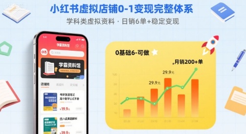 小红书虚拟店铺0-1变现完整体系：卖学科类虚拟资料，一天6张+，很稳定【已完结】-梦清研习社